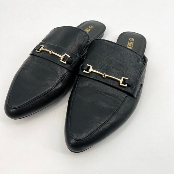 Dream Pairs Black Pointed-Toe Horsebit Flat Mules Women's 9 - Picture 2 of 6